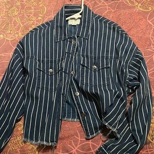 AE Stripped Cropped Denim Button Up Shirt